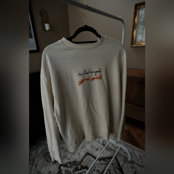 Beige Oversized Crewneck Sweater with Michelangelo Design - Picture 1 of 4